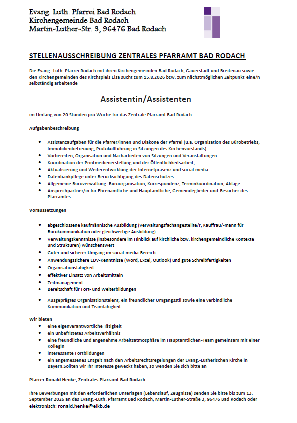 Stellenausschreibung Assistenz 2026