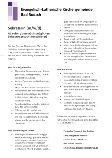Stellenausschreibung als Sekretärin im zentralen Pfarramt